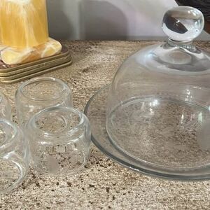 Princess House cheese/butter dish and 4 napkin rings Vintage